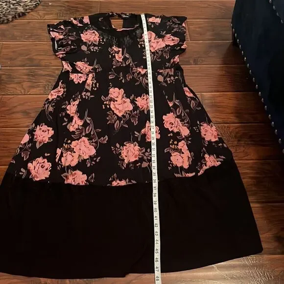 Torrid Black Pink Roses Floral Lace Detailing In Front Dress Contemporary - Picture 8 of 11